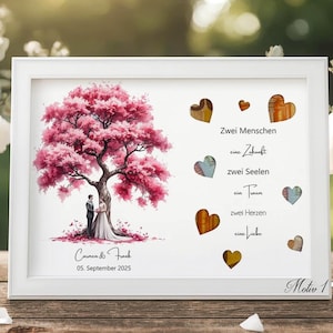 Personalisiertes Hochzeitsgeschenk mit Namen und Datum romantisches Bild im Rahmen Geldgeschenk zur Hochzeit Geschenk für Brautpaar
