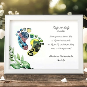 Personalisiertes Geldgeschenk zur Taufe Junge oder Mädchen Babyfüße originelles Taufgeschenk mit Namen und Datum einzigartiges Geschenk