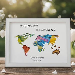 Regalo matrimonio soldi cornice personalizzata mappa del mondo idea viaggio di nozze per sposi