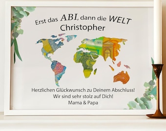 Abiturkarte im DIN A4 Format – emotionales Geschenk mit Spruch, Namen und Geldfach