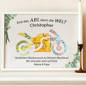 Individuelles Abitur Geschenk 2025 – Cartão com Texto, Geldscheinfach e Nota Pessoal