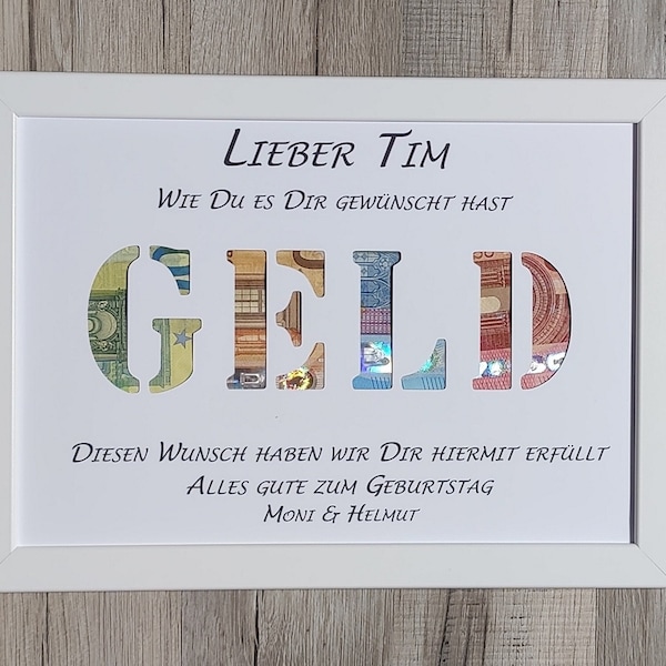 Geburtstags Geldgeschenk Individuelles Geschenk zum verschenken zum Geburtstag Weihnachten  Geld Optional mit Bilderrahmen