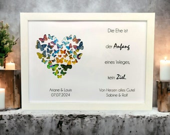 Personalisierte Geldgeschenkidee Hochzeit Bilderrahmen Brautpaar mit Namen Geld Handarbeit Erinnerung
