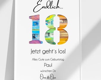 18 Geburtstag Geschenk personalisiert Geldgeschenk Volljährigkeit Mädchen Junge Erinnerungsgeschenk mit Namen Bilderrahmen DIY Geschenkidee