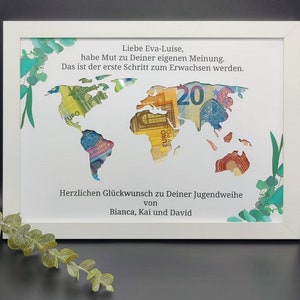 Jugendweihe Geldgeschenk Individuelles Geschenk zur Jugendweihe Konfirmation Kommunion Personalisiert mit Namen optional mit Bilderrahmen Bild 1