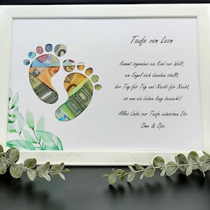 Taufe Geldgeschenk Individuelles Geschenk zur Taufe Geburt Konfirmation Kommunion Personalizzalisiert mit Namen optional mit Bilderrahmen