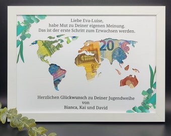 Jugendweihe Geldgeschenk Individuelles Geschenk zur Jugendweihe Konfirmation Kommunion Personalisiert mit Namen optional mit Bilderrahmen