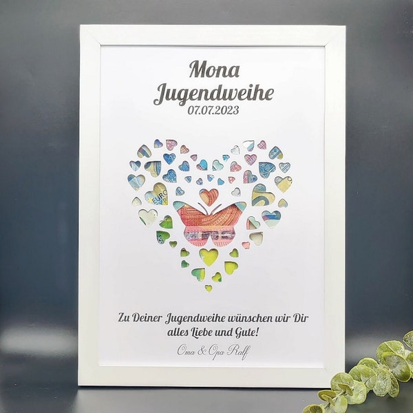 Jugendweihe Geldgeschenk Individuelles Geschenk zur Jugendweihe Konfirmation Kommunion Personalisiert mit Namen optional mit Bilderrahmen