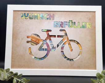 Geldgeschenk E-Bike Geburtstag Wunscherfüller Geschenk zum verschenken zum Geburtstag Weihnachten Geld Optional mit Bilderrahmen DinA4