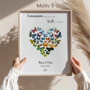 Hochzeitsgeschenk personalisiert Geldgeschenk Bilderrahmen Schmetterling Herz A4 mit Namen Erinnerung