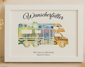 Geldgeschenk Wohnmobil Camper Bilderrahmen Geburtstag Wunscherfüller Geschenk Weihnachten DinA4
