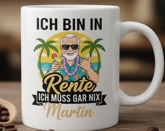 Rente Geschenk Rente personalisiert Geschenk für Mann Kollege Ruhestand Abschied mit Name Kaffeetasse Pension Rentner