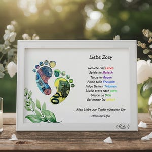Personalisierte Geldgeschenk Idee Taufe einzigartiges Taufgeschenk mit Namen Spruch Fußabdruck Erinnerung Geschenk Junge Mädchen Motiv 4