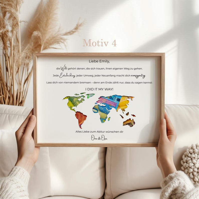 Einzigartiges Abitur-Geschenk mit hochwertiger Gravur und Wunschtext.
DIY Geldgeschenk Abitur – personalisierter Rahmen für Absolventen.