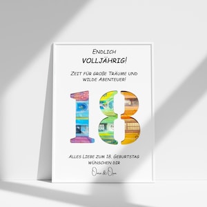 18 Geburtstag Geschenk personalisiert Geldgeschenk Volljährigkeit Mädchen Junge Erinnerungsgeschenk mit Namen Bilderrahmen DIY Geschenkidee