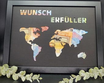 Geldgeschenk Geburtstag Wunscherfüller Geschenk zum verschenken zum Geburtstag Weihnachten Geld Optional mit Bilderrahmen