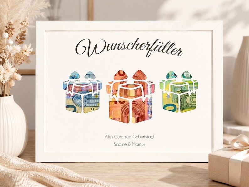 Wunscherfüller Geldgeschenk DIY Träume erfüllen Geschenkidee für jeden Anlass Geburtstag Reise Auto Führerschein Urlaub Hochzeit Bild 1