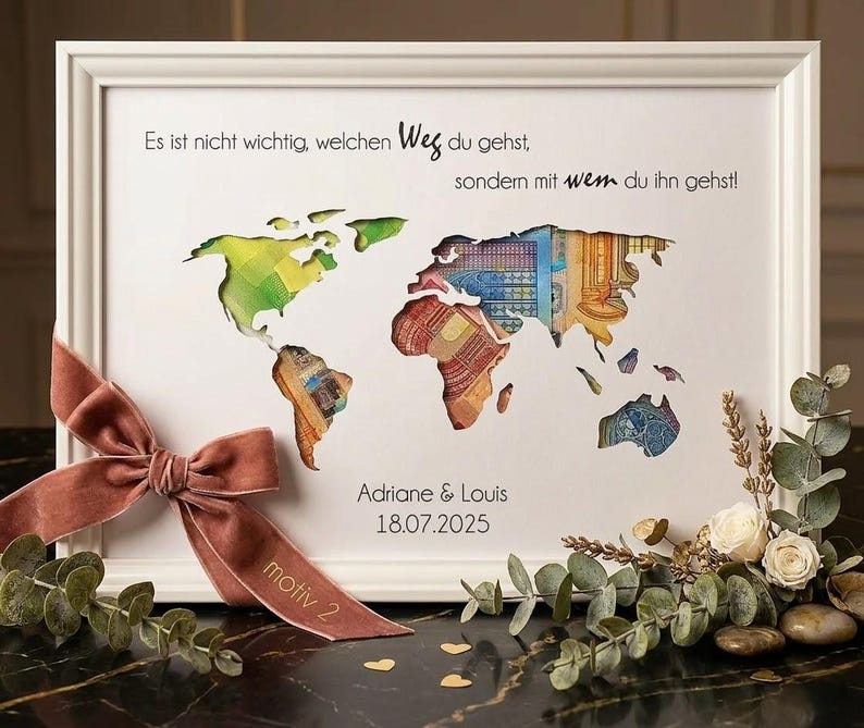 Hochzeit Geldgeschenk Bilderrahmen personalisiert für Brautpaar mit Namen Erinnerung Handarbeit imagen 1