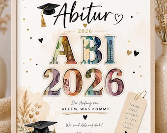 Abitur 2026 Geldgeschenk personalisiert Geschenk Abitur Karte DINA4 Geschenkidee Abi Prüfung bestanden Geld kreativ verschenken Tochter Sohn