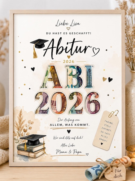 Abitur 2026 Geldgeschenk personalisiert Geschenk Abitur Karte DINA4 Geschenkidee Abi Prüfung bestanden Geld kreativ verschenken Tochter Sohn