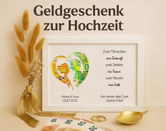 Hochzeit Geldgeschenk Bilderrahmen personalisiert Geschenkidee für Brautpaar mit Geld Handarbeit