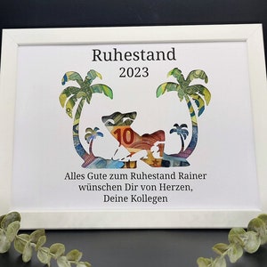 Ruhestand Geschenk personalisiert Geldgeschenk Rente Abschied Erinnerungsgeschenk mit Namen Bilderrahmen DIY Geschenkidee Pensionierung