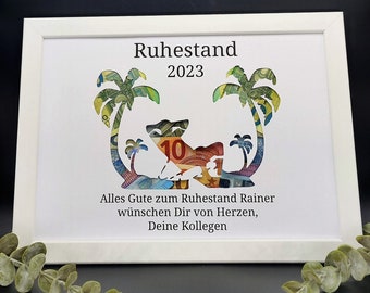 Ruhestand Geschenk personalisiert Geldgeschenk Rente Abschied Erinnerungsgeschenk mit Namen Bilderrahmen DIY Geschenkidee Pensionierung