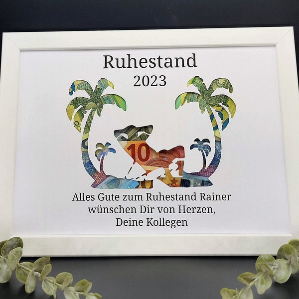 Rentner Geschenk Geld Geschenk Personalisierbares Geschenk für Rentner im Ruhestand Individuelles Geschenk mit Bilderrahmen