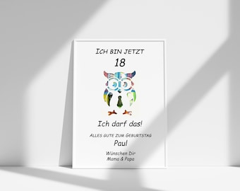 18 Geburtstag Geschenk personalisiert Geldgeschenk Volljährigkeit Mädchen Junge Erinnerungsgeschenk mit Namen Bilderrahmen DIY Geschenkidee