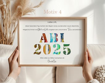 Abitur Geldgeschenk 2025 personalisiert – Karte mit Wunschtext und Namen im stilvollen Bilderrahmen