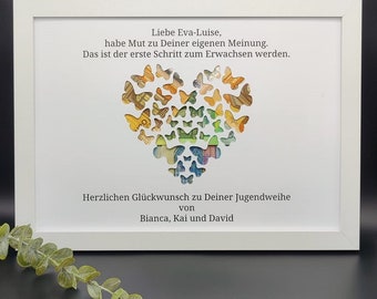 Personalisierte Karte zur Jugendweihe – Geldgeschenk mit Widmung & Schutzscheibe im A4 Rahmen