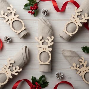 Holz Serviettenringe Weihnachten Rentier Tischdeko festliche Tischdekoration nachhaltige Weihnachtsdeko Geschenkidee
