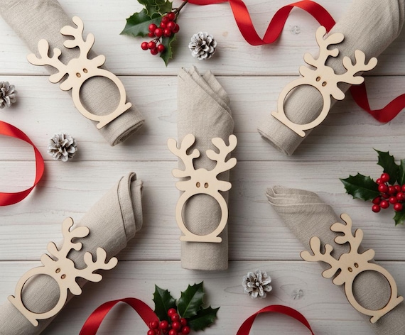 Holz Serviettenringe Weihnachten Rentier Tischdeko festliche Tischdekoration nachhaltige Weihnachtsdeko Geschenkidee