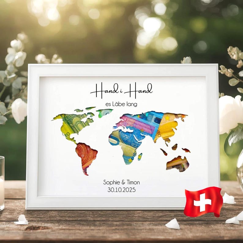 Hochzeitsgeschenk personalisiertes Geldgeschenk mit Sprüchen uf Schwiizerdütsch einzigartiges Geschenk für Brautpaar