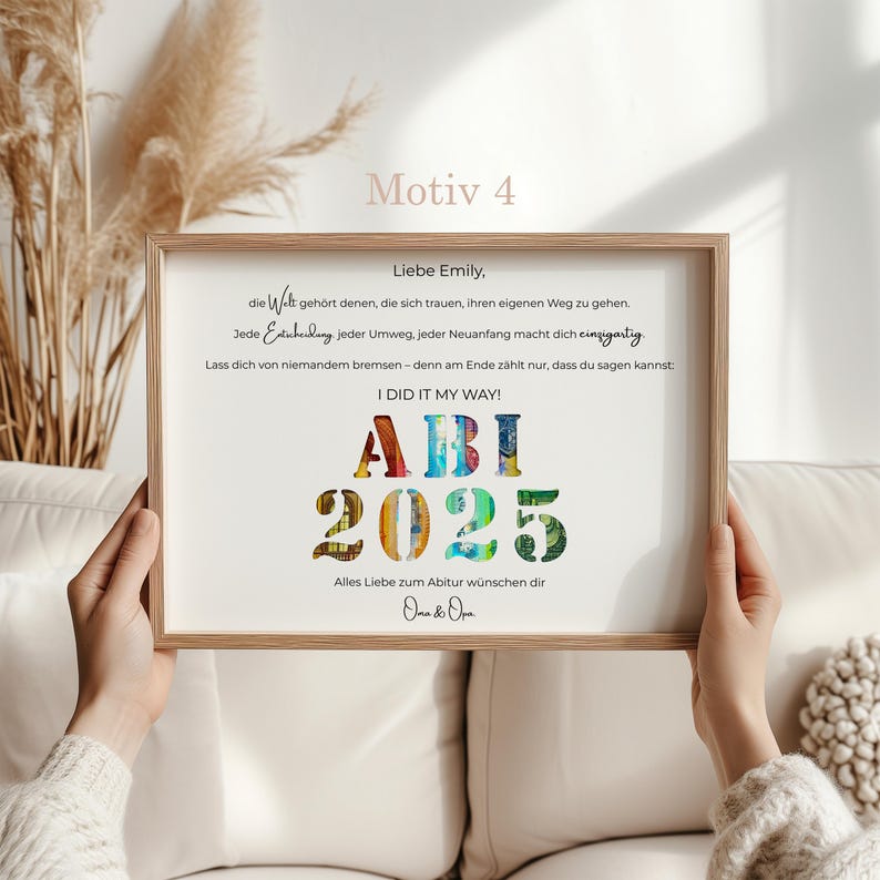 Einzigartiges Abitur-Geschenk mit hochwertiger Gravur und Wunschtext.
DIY Geldgeschenk Abitur – personalisierter Rahmen für Absolventen.