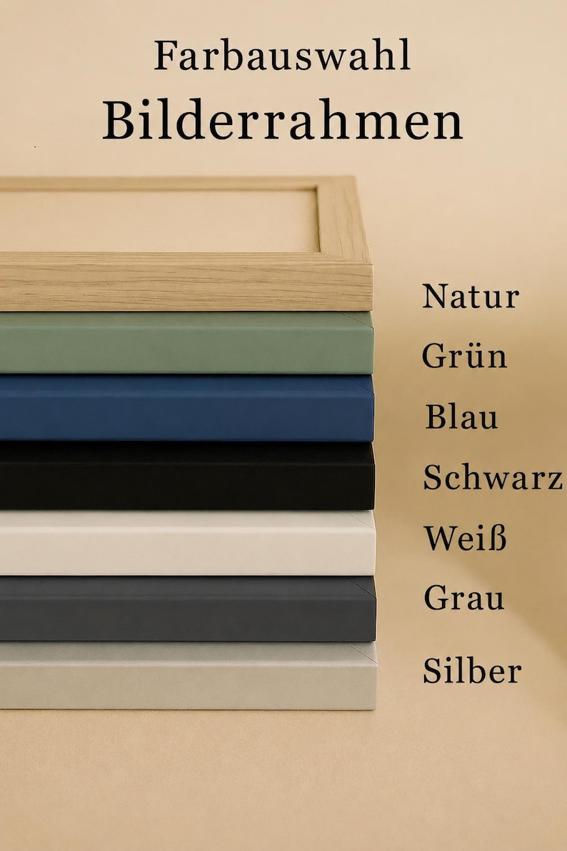 Verfügbare Farben der normalen und hochwertigen Bilderrahmen