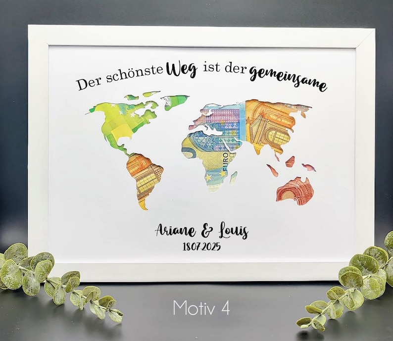 Romantisches Hochzeitsgeschenk mit Gravur – ideal als Geldgeschenk.
Handgefertigtes Geldgeschenk Hochzeit – Bilderrahmen mit Namen und Datum.