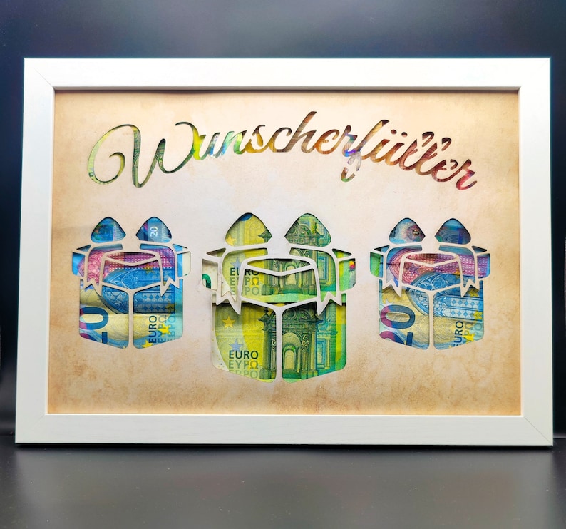 Wunscherfüller Geldgeschenk DIY Bilderrahmen Hochzeit Geburtstag Reise Urlaub Auto Führerschein imagen 8