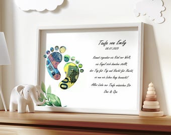 Taufgeschenk personalisiert Geldgeschenk Taufe Junge Mädchen Geschenkidee mit Namen Bilderrahmen Taufe DIY Erinnerungsgeschenk individuell