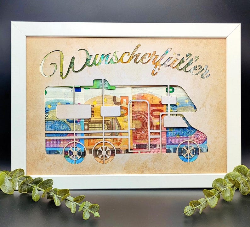 Wunscherfüller Geldgeschenk DIY Bilderrahmen Hochzeit Geburtstag Reise Urlaub Auto Führerschein imagen 1