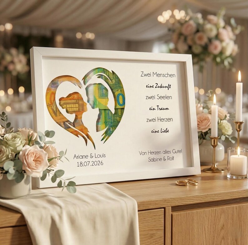 Personalisiertes Hochzeitsgeschenk Brautpaar, Geldgeschenk Hochzeit Holz mit Namen & Datum, Geschenk Verlobung Standesamt, Handmade Germany image 3