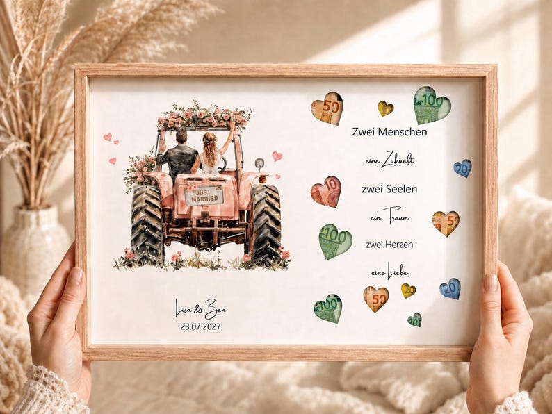 Personalisierte Hochzeitskarte als Geschenk im Bilderrahmen mit Wunschtext und Namen image 1