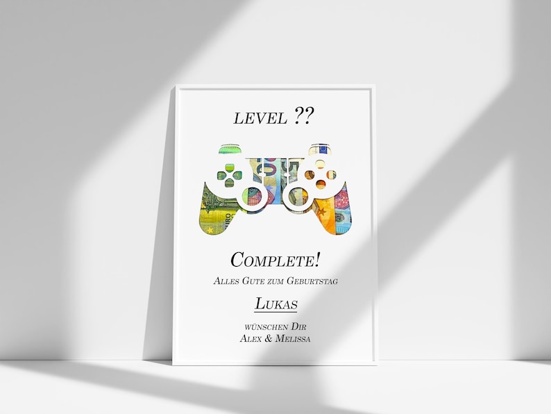 Handgemachte Geldgeschenk-Verpackung zum 18. Geburtstag, personalisiert mit Namen und Datum, kreative Geschenkidee für Jugendliche und junge Erwachsene.