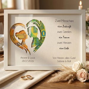 Personalisiertes Hochzeitsgeschenk für Brautpaar mit Namen & Datum, Geldgeschenk Hochzeit, Individuelle, Geschenk zur Verlobung