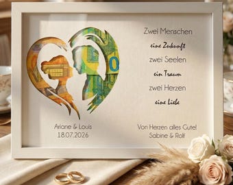 Personalisiertes Hochzeitsgeschenk Brautpaar, Geldgeschenk Hochzeit Holz mit Namen & Datum, Geschenk Verlobung Standesamt, Handmade Germany