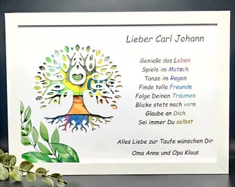 Taufe Geldgeschenk Individuelles Geschenk zur  Taufe Geburt Konfirmation Kommunion Personalisiert mit Namen optional mit Bilderrahmen