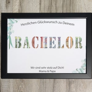 Bachelor Geschenk personalisiert Geldgeschenk Bachelor Abschluss Mädchen Junge Erinnerungsgeschenk mit Namen Bilderrahmen DIY Geschenkidee