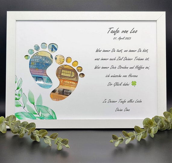 Kreatives Geldgeschenk zur Taufe personalisiert originelles Taufgeschenk besondere Geschenkidee handmade Geldgeschenk Baby Taufe individuell