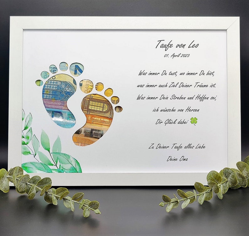 Kreatives Geldgeschenk zur Taufe personalisiert originelles Taufgeschenk besondere Geschenkidee handmade Geldgeschenk Baby Taufe individuell