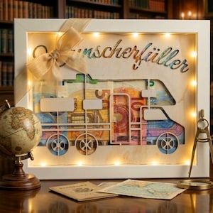 Hochzeitsgeschenk Geld Geldgeschenk zur Hochzeit Wunscherfüller Wohnmobil Geschenkidee Geldrahmen Camper Reise Bild 1